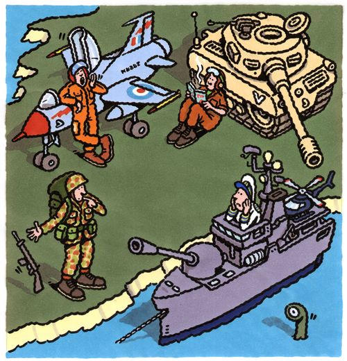 Armed forces waiting with nothing to do.