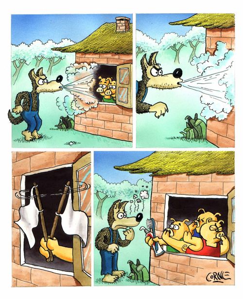 Three little pig's wolf has bad breath