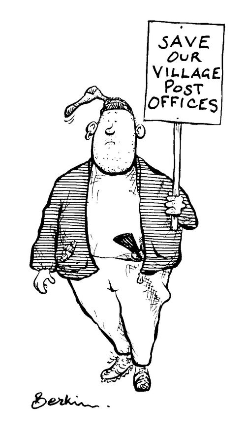 Bank Robber with sign - Save Our Village Post Officers