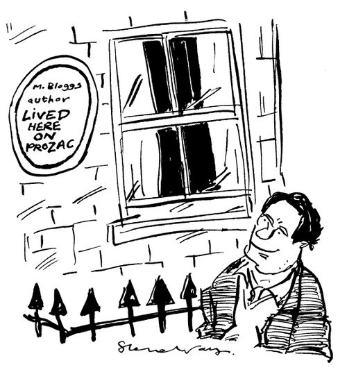 "M Bloggs author lived here on Prozac"