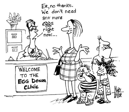 Woman with brattish children at Egg Donnor clinic - "We don't need any more eggs at the moment."