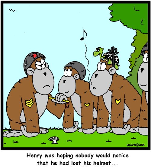 Henry was hoping nobody would notice that he had lost his helmet...'