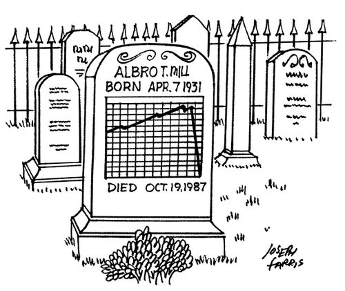 Falling profit graph on gravestone.