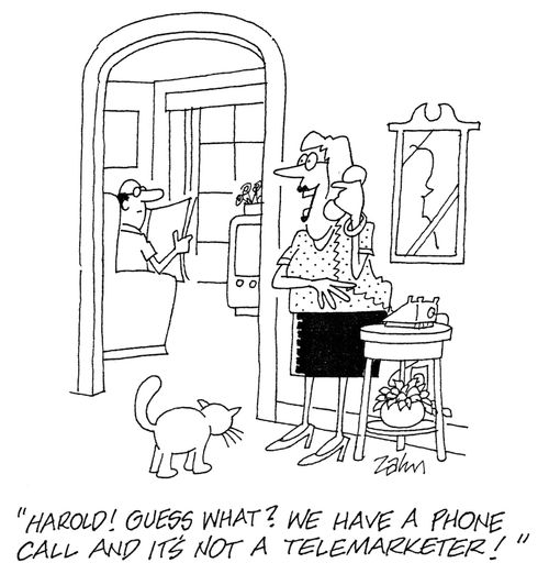 'Harold! Guess what? We have a phone call and it's not a telemarketer!'