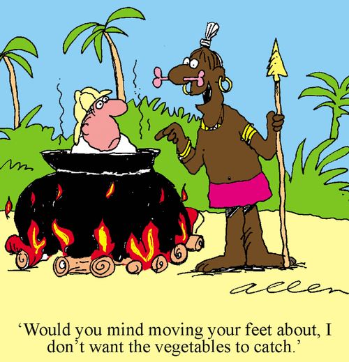 'Would you mind moving your feet about, I don't want the vegetables to catch?'