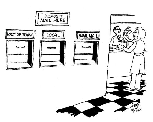 Separate post boxes for 'local' 'out of town' and 'snail mail'.