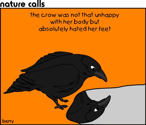 The crow was not that unhappy with her body but absolutely hated her feet.
