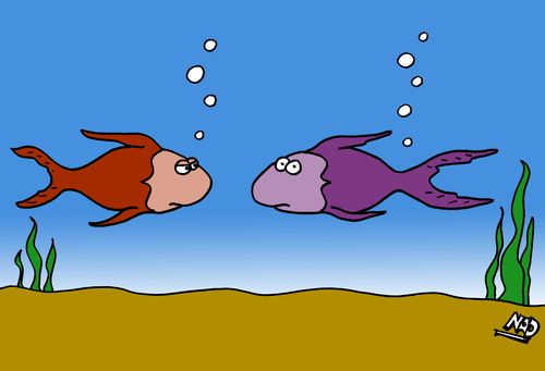 Two fish  - one with bubbles coming from his bottom.
