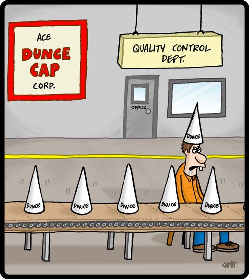 Worker at the Ace Dunce Cap Corporation.