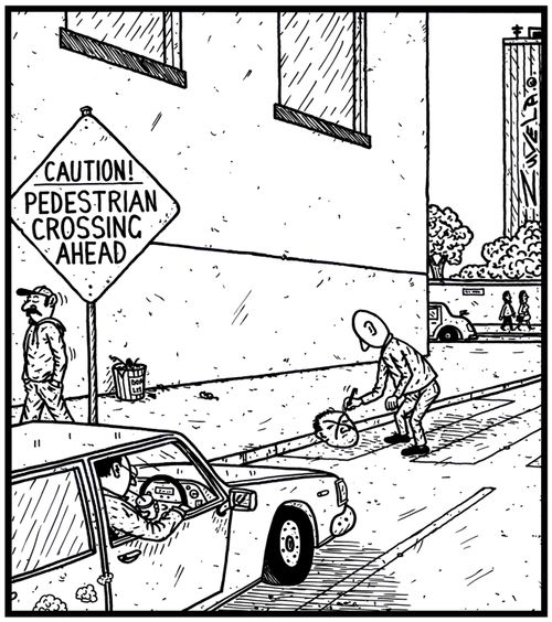 Caution! Pedestrian Crossing Ahead.