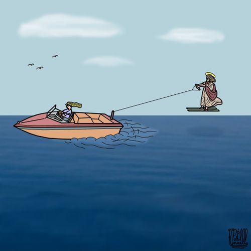 Jesus water skiing!
