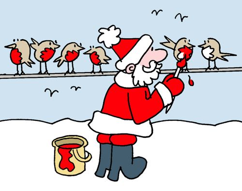 Father Christmas Painting Robins.