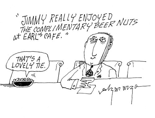 'Jimmy really enjoyed the complimentary beer nuts at Earl's Cafe.'
