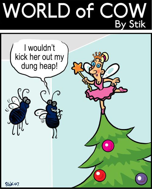 Two Flys admiring a fairy: 'I wouldn't kick her out my dung heap!'