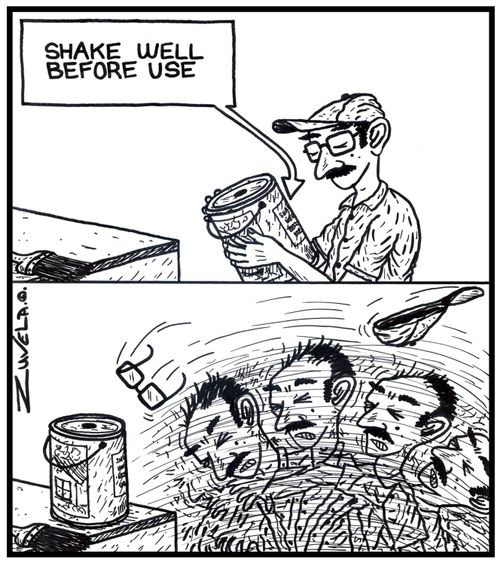 Frame 1: Shake well before useFrame 2: a guy shaking himself vigorously 