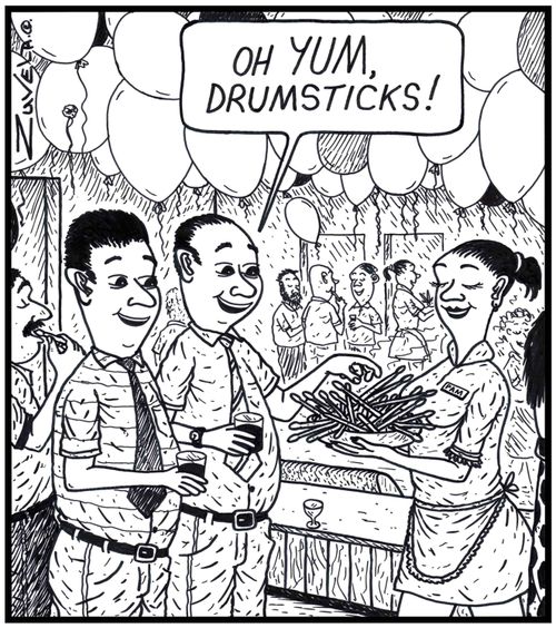 Man: 'Oh YUM, Drumsticks!' 
