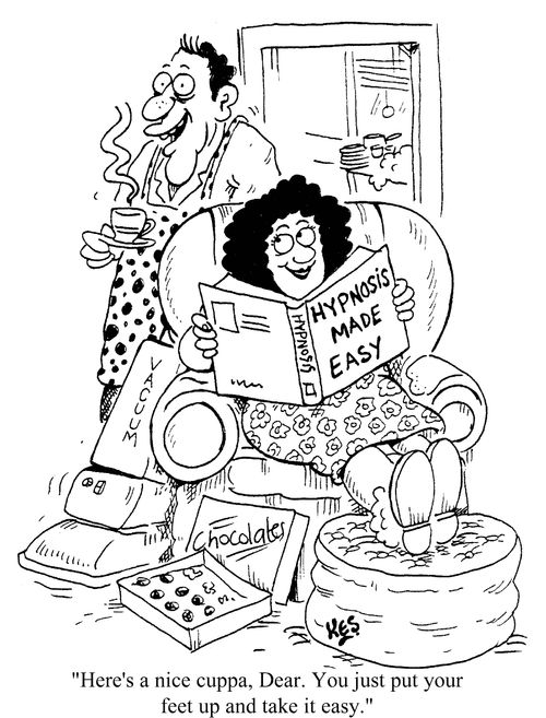 'Here's a nice cuppa, Dear. You just put your feet up and take it easy.'