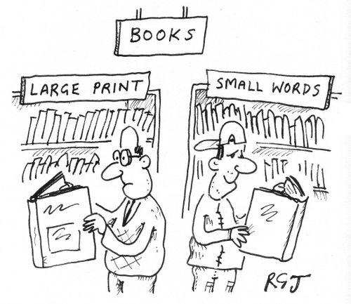 Large print books and 'small words' books.