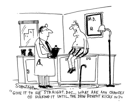'Give it to me straight, doc...what are my chances of making it until the drug benefit kicks in?'