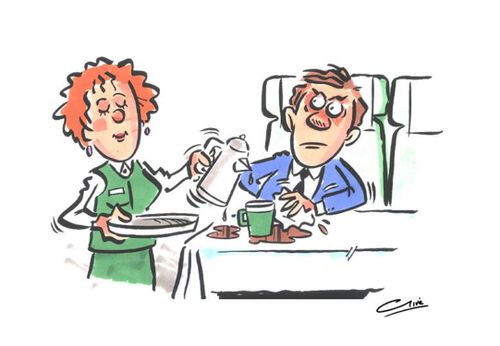 Waitress oblivious to the fact she's spilling coffee all over the table and her customer.