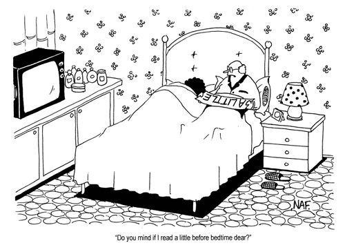 'Do you mind if I read a little before bedtime dear?'