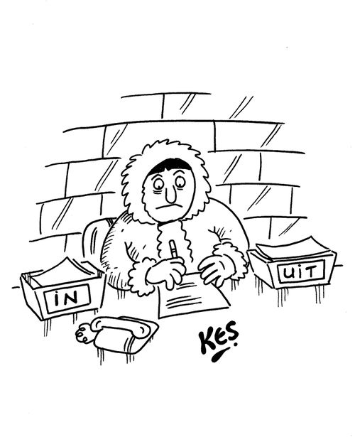 Eskimo office worker with in/uit workboxes.