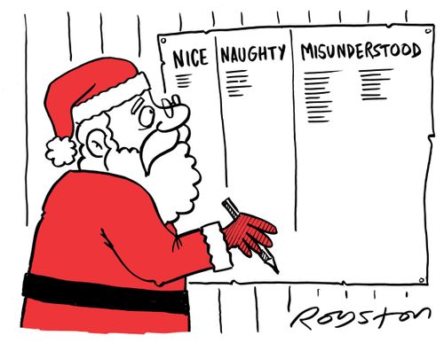 Santa's list has columns for Nice, Naughty and Misunderstood