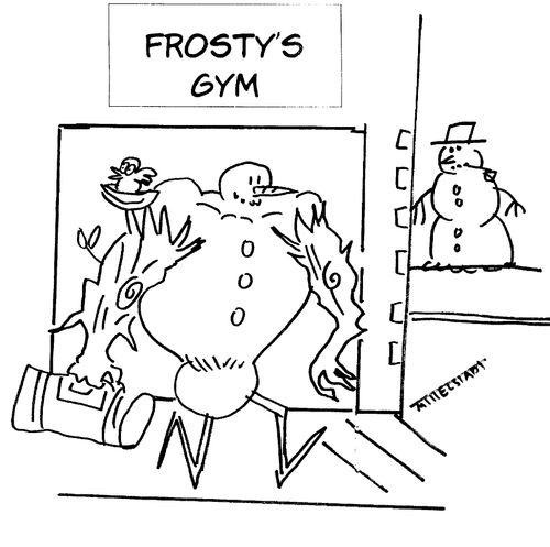 Snowman with tree-trunk arms.