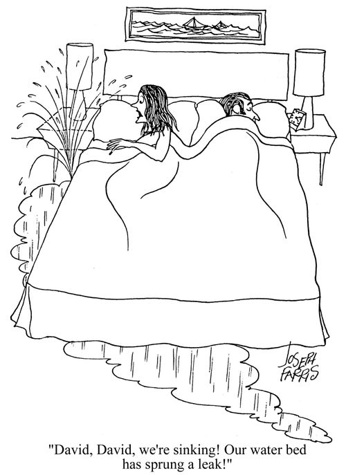 'David, David, we're sinking! Our water bed has sprung a leak!'