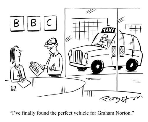 BBC man says 'I've found the perfect vehicle for Graham Norton' as taxi waits outside.