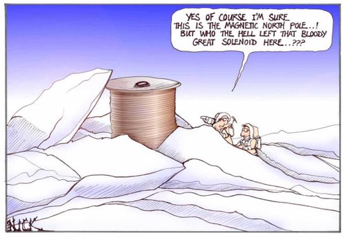 'Yes, of course I'm sure this is the magnetic North Pole! But who the hell left that bloody great solenoid here??'
