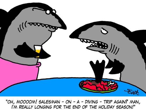 'Oh, mooom! Salesman-om-a-diving-trip again? Man, I'm really longing for the end of the holiday season!'