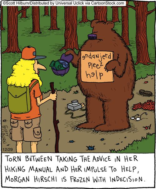 Torn between taking the advice in her hiking manual and her impulse to help, Morgan Hirschi is frozen with indecision.