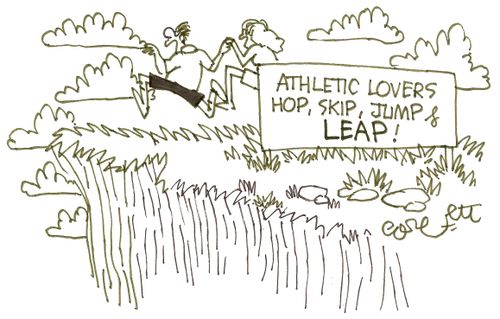 Athletic lovers hop, skip jump & LEAP!