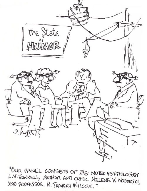 'Our panel consists of the noted psychologist L.V. Trinnell, author and critic Helene V. Nogorski, and professor R Travers Wilcox.'