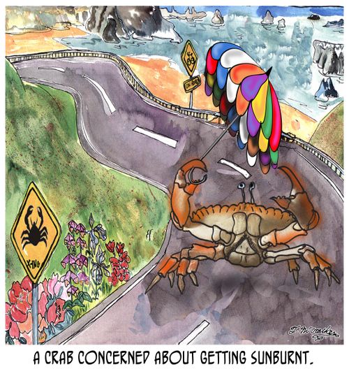 A crab concerned about getting sunburnt.