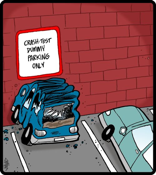 'Crash test dummy parking only' sign.
