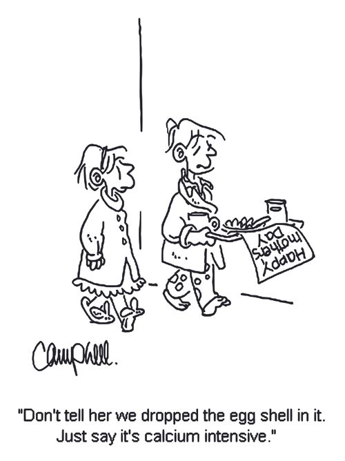 'Don't tell her we dropped the egg shell in it. Just say it's calcium intensive.'