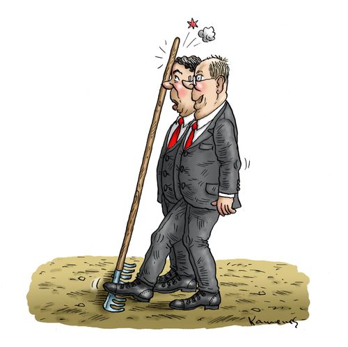 Rake accident.