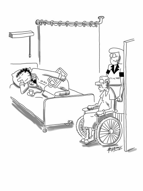 Doctor sleeps in a patients bed.