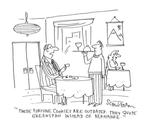 'These fortune cookies are outdated. They quote Greenspan instead of Bernanke.'