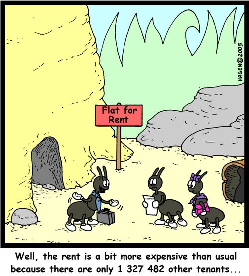 'Well, the rent is a bit more expensive than usual because there are only 1 327 482 other tenants...'