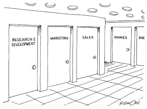 Office doors for Marketing, Sales, and Drones.