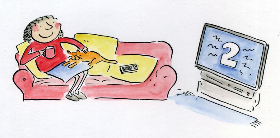 Watching TV.