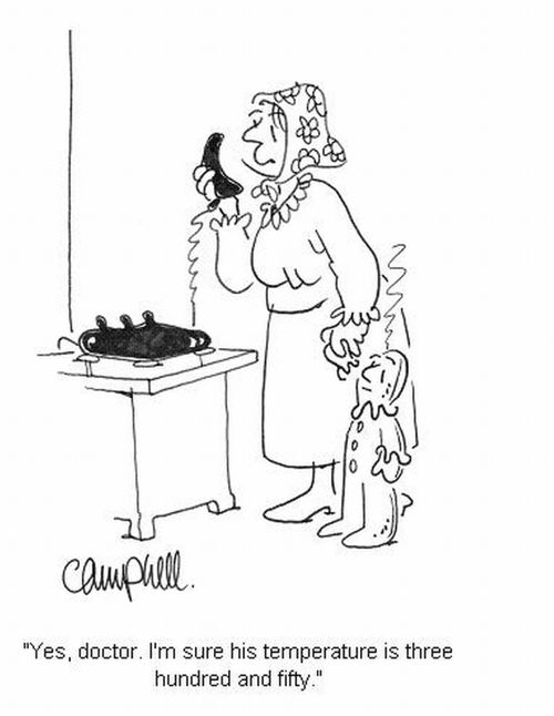 'Yes, doctor, I'm sure his temperature is three hundred and fifty.'