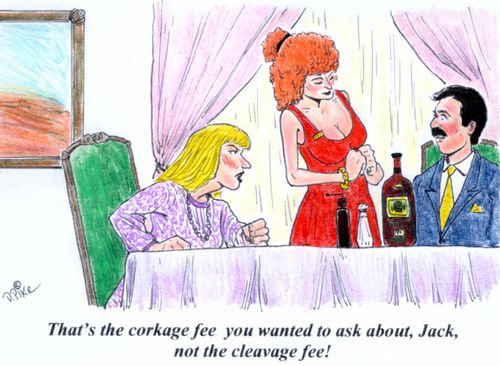 'That's the corkage fee you wanted to ask about, Jack, not the cleavage fee!'