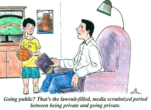 'Going public? That's the lawsuit-filled, media scrutinized period between being private and going private.'