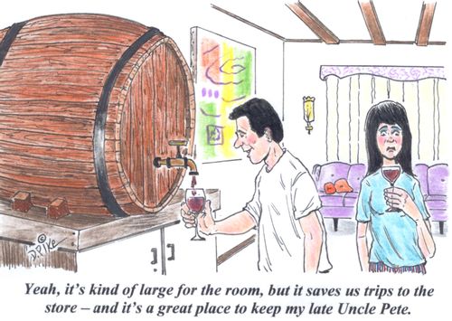'Yeah, it's kind of large for the room, but it saves us trips to the store - and it's a great place to keep my late Uncle Pete.'