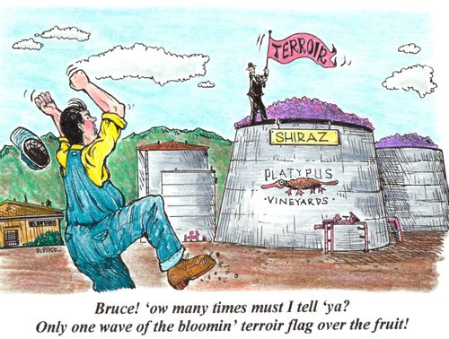'Bruce! 'ow many times must I tell 'ya? Only one wave of the bloomin' terroir flag over the fruit!'