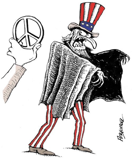 American Eagle dislikes the sight of a 'Peace' symbol.